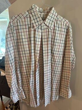 Orvis Cream Plaid Button-Down Shirt with Navy and Red Windowpane